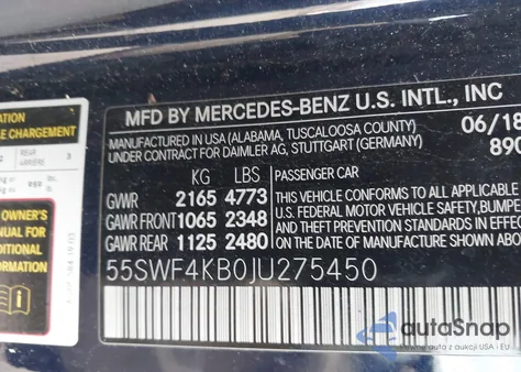 2018 Mercedes-Benz C 300 4Matic from USA, damaged, VIN 55SWF4KB0JU275450